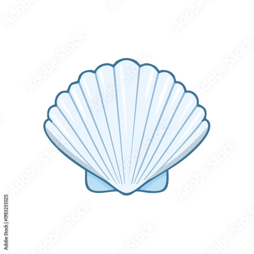 Stylized Pale Blue Scallop Shell Illustration With Clean Lines and Smooth Texture