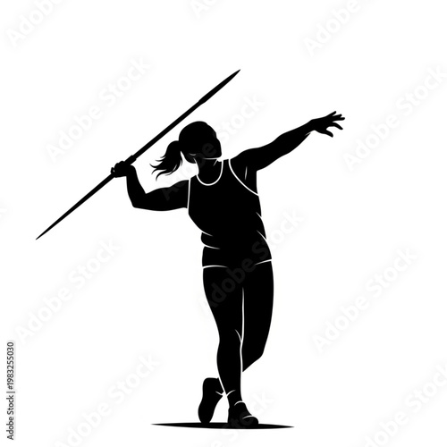 Woman Javelin Thrower Silhouette Profile View.