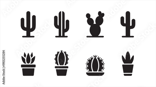 Minimal cactus icons representing botanical and home decor plant designs