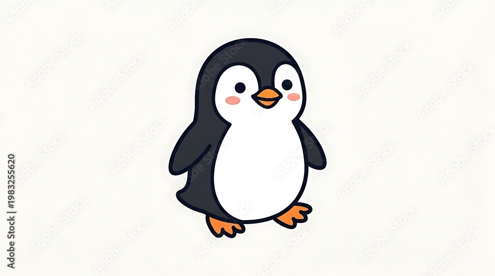 Fototapeta premium Cute cartoon penguin standing alone.