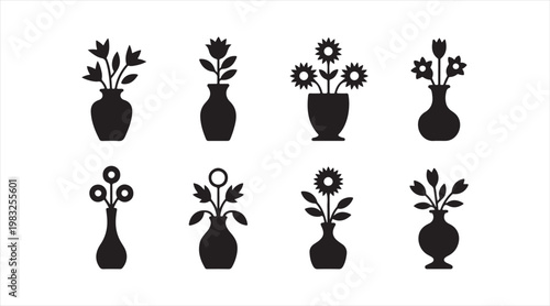Collection of botanical vase icons featuring flowers and ornamental plant shapes