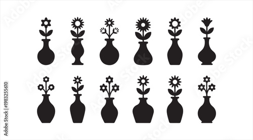 Decorative flower vase silhouettes with floral arrangements for home decor design
