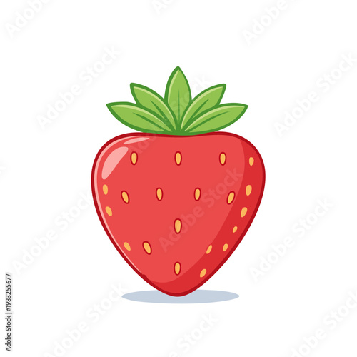 Juicy Red Strawberry with Green Leaves Vector Illustration Fresh Fruit Healthy Food