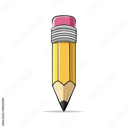 Simple yellow graphite pencil with pink eraser isolated on white, ready for drawing and writing