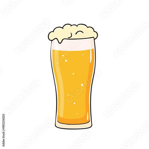 Refreshing Golden Beer With Creamy Foam In Tall Glass Illustration
