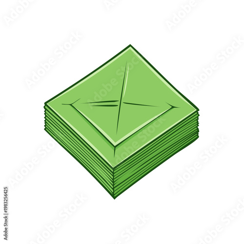 Stack of green napkins with simple cross design for parties or events