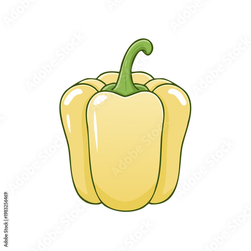 Bright yellow bell pepper with green stem in cartoon illustration style