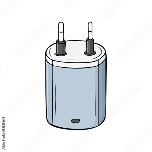 Simple cartoon illustration of a modern electrical power adapter with two prongs