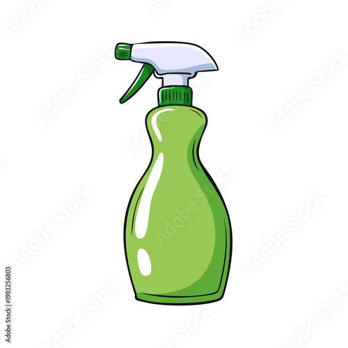 Green spray bottle with white and green trigger for cleaning supplies and liquids