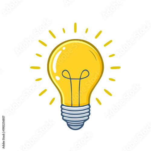 Bright incandescent light bulb glowing with radiating energy symbolizing an idea