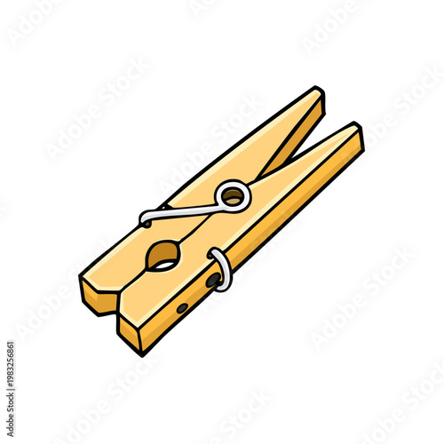 Classic wooden clothespin for laundry and household tasks isolated on white