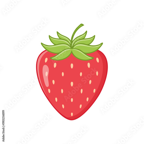 Simple Stylized Red Strawberry With Green Leaves and Yellow Seeds Illustration