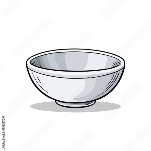 Hand drawn simple white ceramic bowl illustration on plain background
