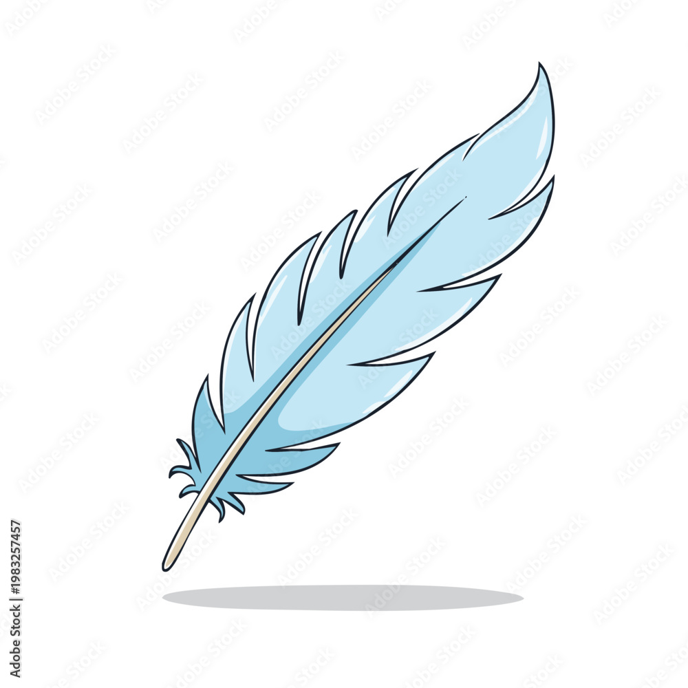 Obraz premium Delicate light blue feather illustration with a subtle grey shadow suggesting movement