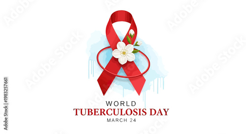 Red Ribbon Tuberculosis Awareness Symbol.