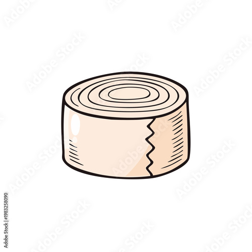 Medical bandage roll with a zig zag cut edge in a simple doodle style illustration
