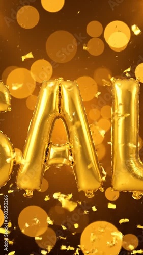 Golden sale balloons with confetti for promotional display