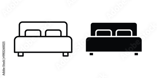 Bed icon Flat and linear stroke vector design isolated illustration.