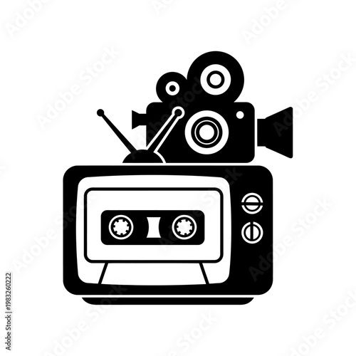 Retro TV and Cassette Icon – Vintage Media Illustration