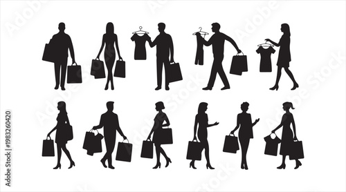 Collection of shopper silhouettes representing consumer lifestyle and purchasing activity