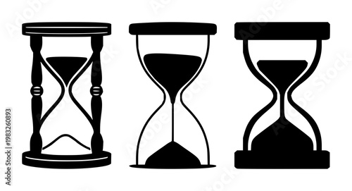 History hourglass icon set with solid black symbol on white background featuring hourglass, time, history with vector and graphics