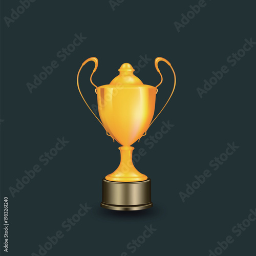 Gold trophy cup award for winner and champion victory on black background