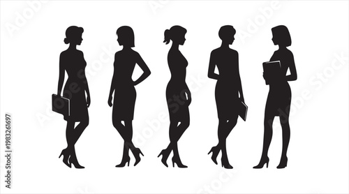 Women silhouettes collection showing different body types and elegant fashion stance
