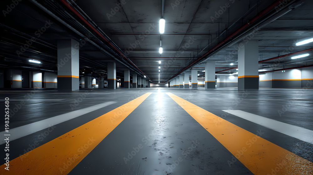 Fototapeta premium Empty Parking Garage Ramp with Perspective Lines
