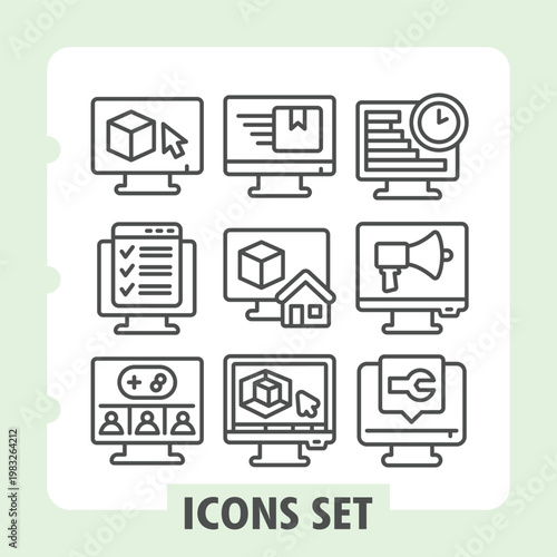 3d modeling, checklist, multiplayer icons set representing settings, documents, cloud computing items in outline style for apps and print on white background. Vector graphics. Set of nine line icons.