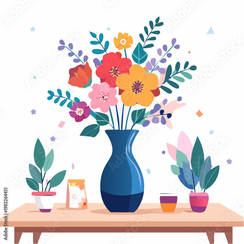 Moderner Blumenstrauß in Vase auf Tisch