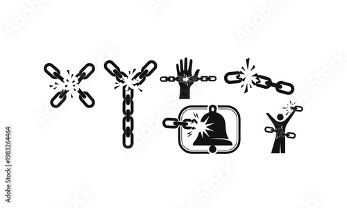 Liberty concepts featuring breaking chains and human figures for social justice illustration.