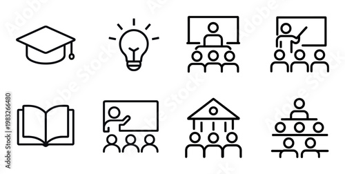 Education and learning icons in classroom layout
