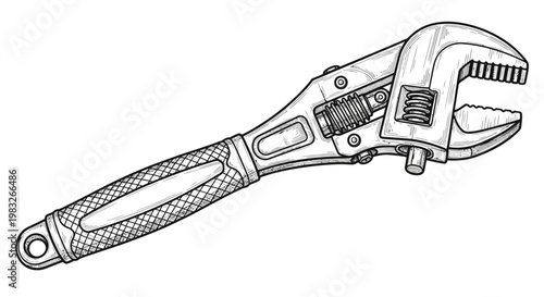 adjustable wrench on white background