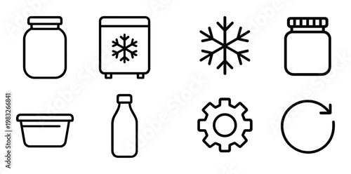 Food storage icons showing jars container and freezer