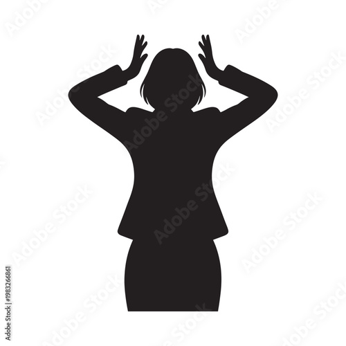 Silhouette of a woman with hands raised expressing frustration or despair