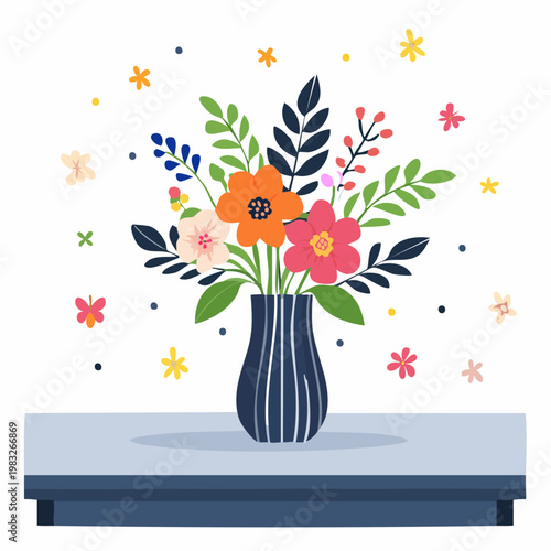 Moderner Blumenstrauß in Vase auf Tisch