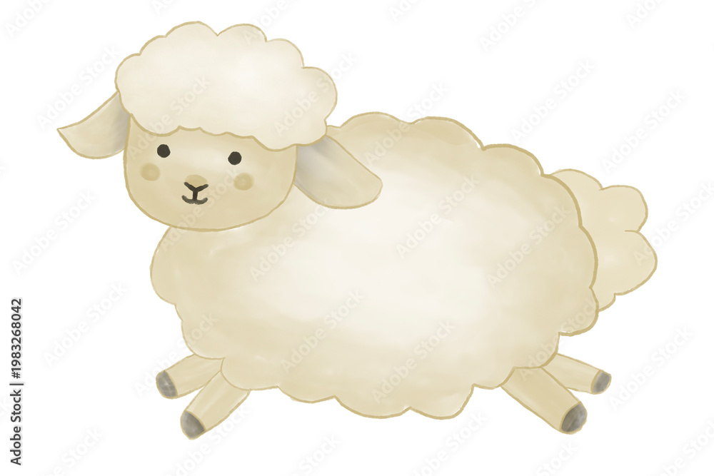 Obraz premium Cute Sheep Watercolor Clipart Hand Drawn Farm Animal Illustration. Eid Al Adha Animal Qurban