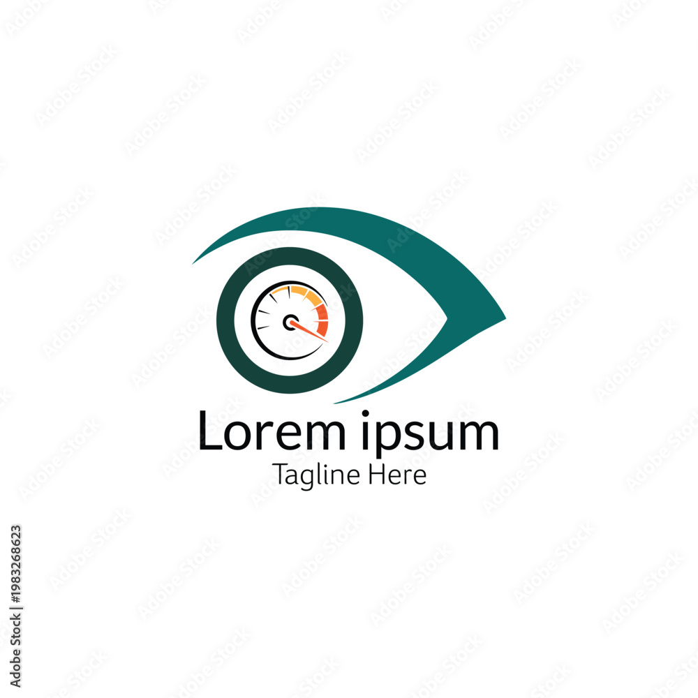 Obraz premium Abstract eye logo with speedometer, representing vision, speed, and performance metrics