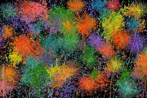 Colorful Fireworks Burst in Abstract Illustration with Vibrant Colors