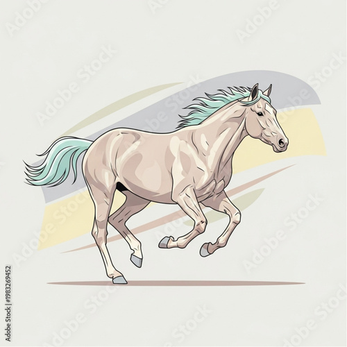 Running Horse Illustration with Flowing Mane.
