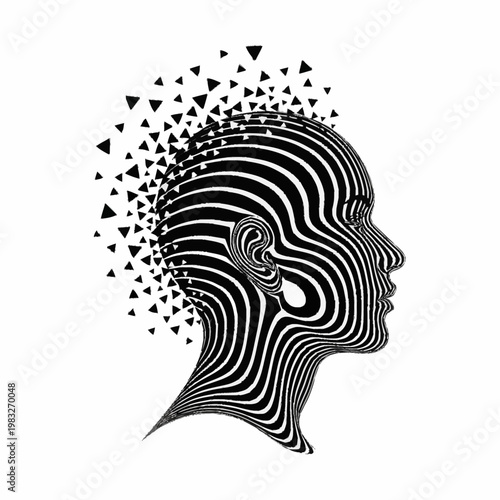 Abstract Human Head Dissolving into Triangles and Lines.