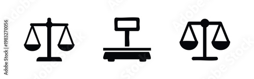 Scales of Justice Icons: Different Weighing Scales Representing Law, Balance, and Measurement