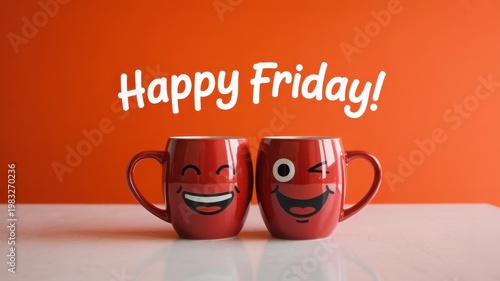 Cheerful mugs celebrating the start of the weekend on a happy friday