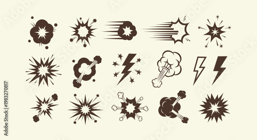 Vintage Cartoon Style Explosion Bursts and Comic Action Elements Collection for Graphic Design