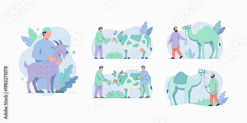eid al adha qurban sacrifice islamic animal slaughter illustration