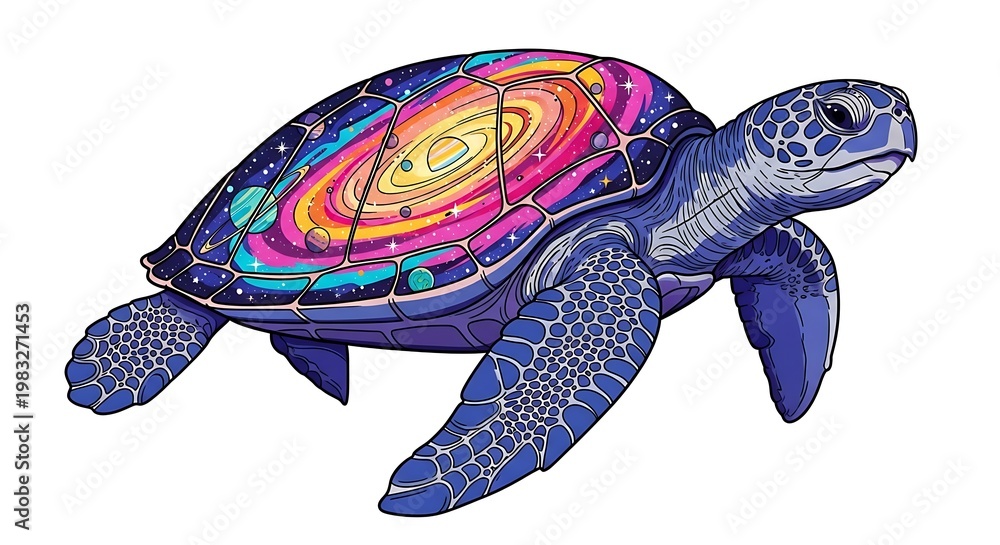 Obraz premium A colorful illustration of a turtle with a vibrant galaxy shell