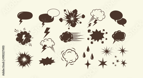Retro Comic Style Speech Bubble Set with Explosion Bursts Lightning Bolts and Smoke Cloud Vectors