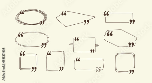 Hand drawn doodle quote box frames set for message highlight speech bubble border collection.