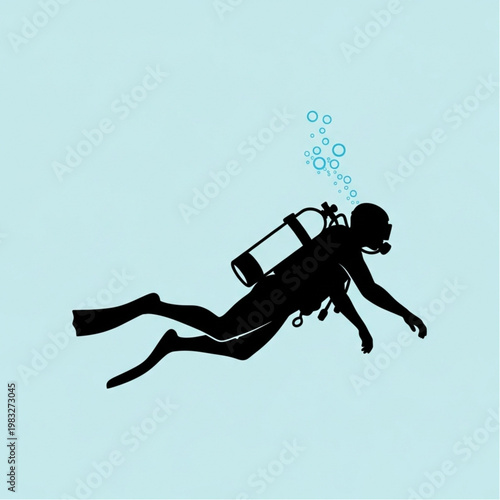 Scuba Diver Silhouette Underwater Illustration.