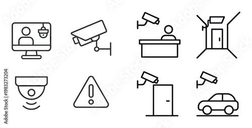 Security camera icons showing monitoring alerts and access points